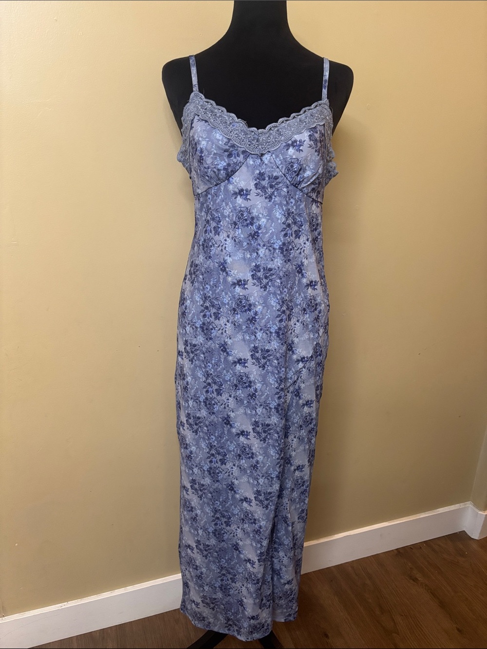 No Boundaries Light Blue Floral Lace-Trim Slip Dress